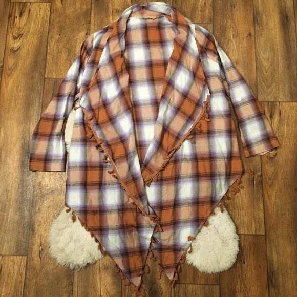 Andree By Unit Plaid Open Front‎ Cardigan Blouse Women's Small - Picture 1 of 6